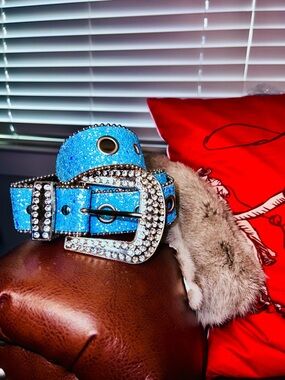 Sparkling Blue Rhinestone Belt with Crystal Buckle